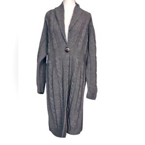 Aran Crafts Wool Gray Cable Knit Cardigan Irish XL 1X 2X Long Button Plus XXL